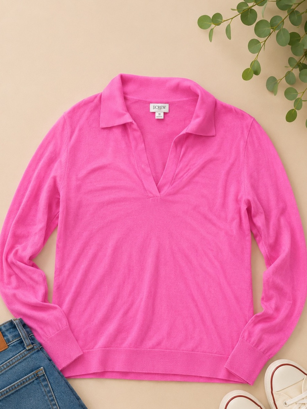 J. Crew Hot Pink V-Neck Lightweight Sweater